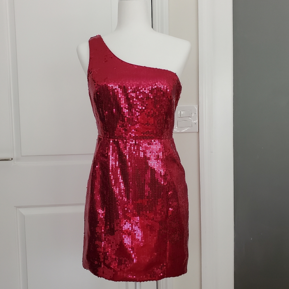 Shoulder Pink Sequin Dress.